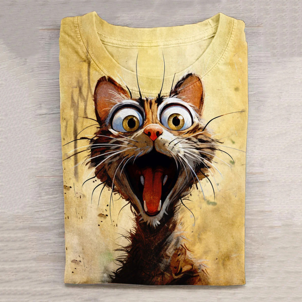 Funny Cute Cat Animal Art Print Design T-shirt