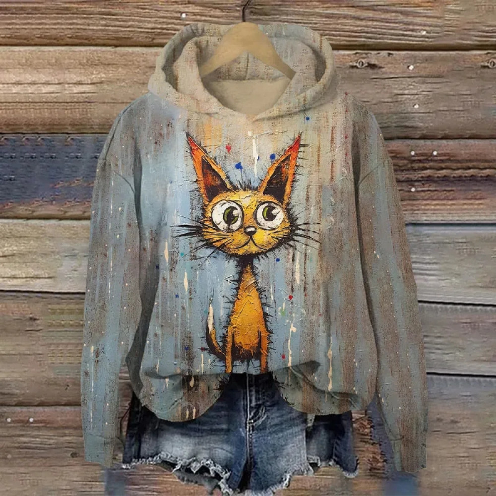 Funny Cute Cat Art Print Casual Hoodie