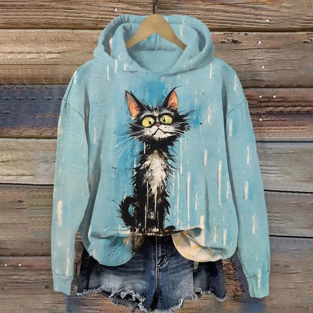 Funny Cute Cat Art Print Casual Hoodie Sweatshirt
