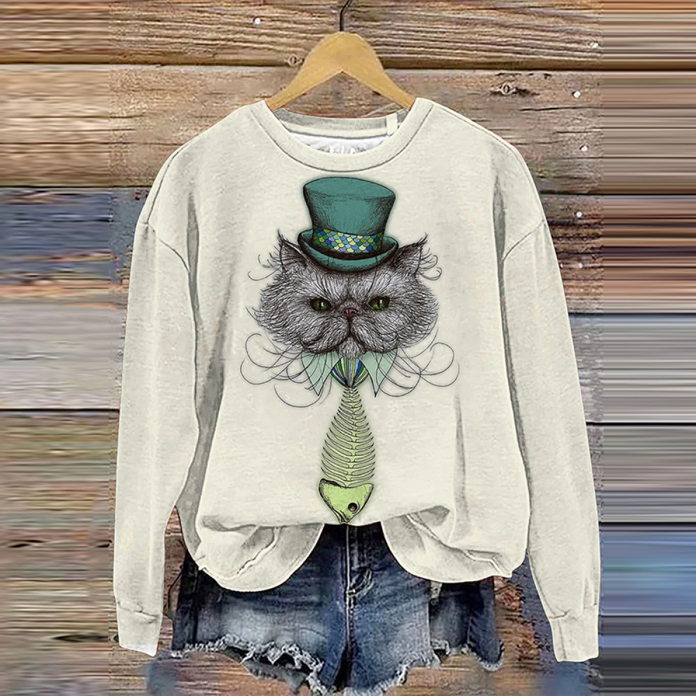 Funny Cute Cat Art Print Casual Sweatshirt