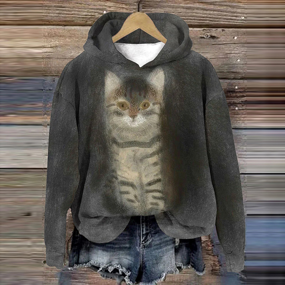Funny Cute Cat Print Casual Hooded