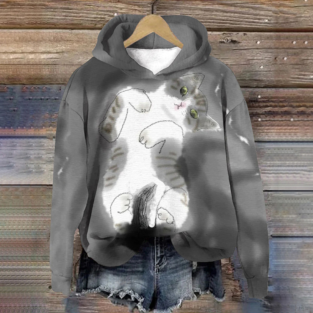 Funny Cute Cat Print Casual Long Sleeve Hooded