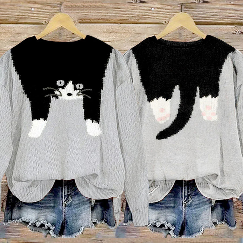 Funny Cute Cat Print Casual Sweatshirt