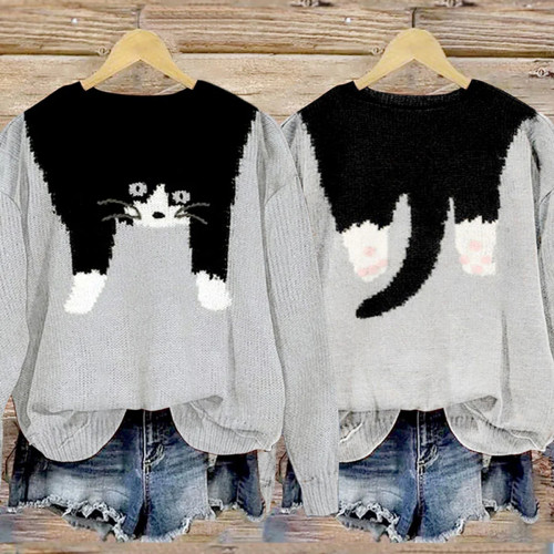 Funny Cute Cat Print Casual Sweatshirt