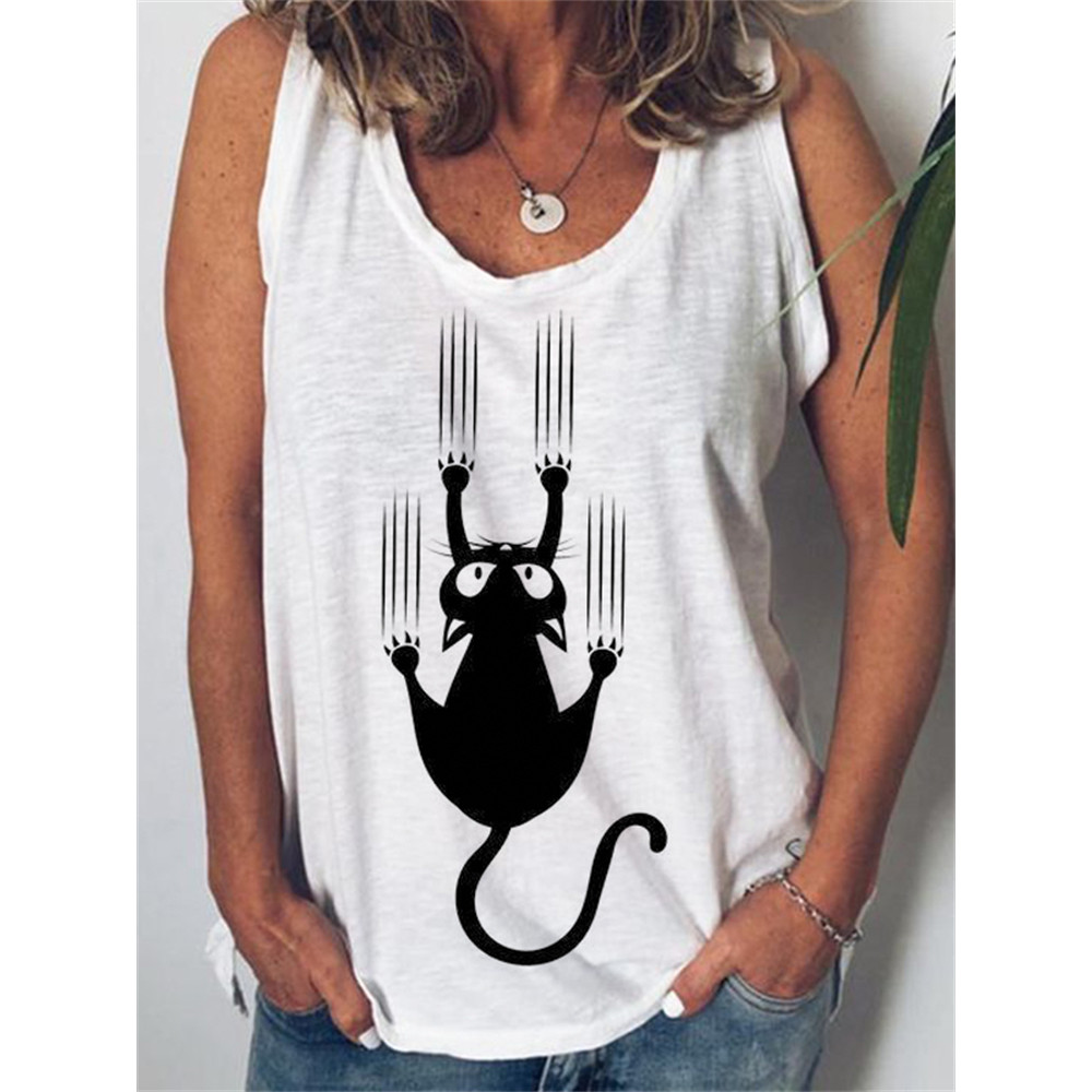 Funny Hanging Cat Graphic Tank Top