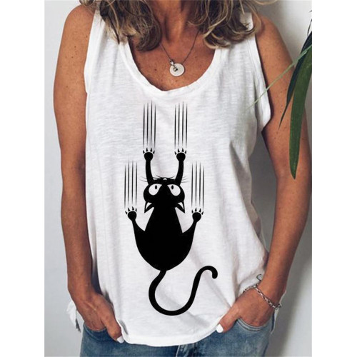 Funny Hanging Cat Graphic Tank Top