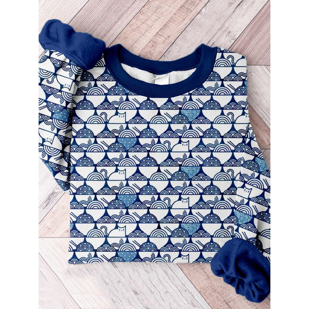 Funny Japanese Art Cat Noodle Comfy Sweatshirt