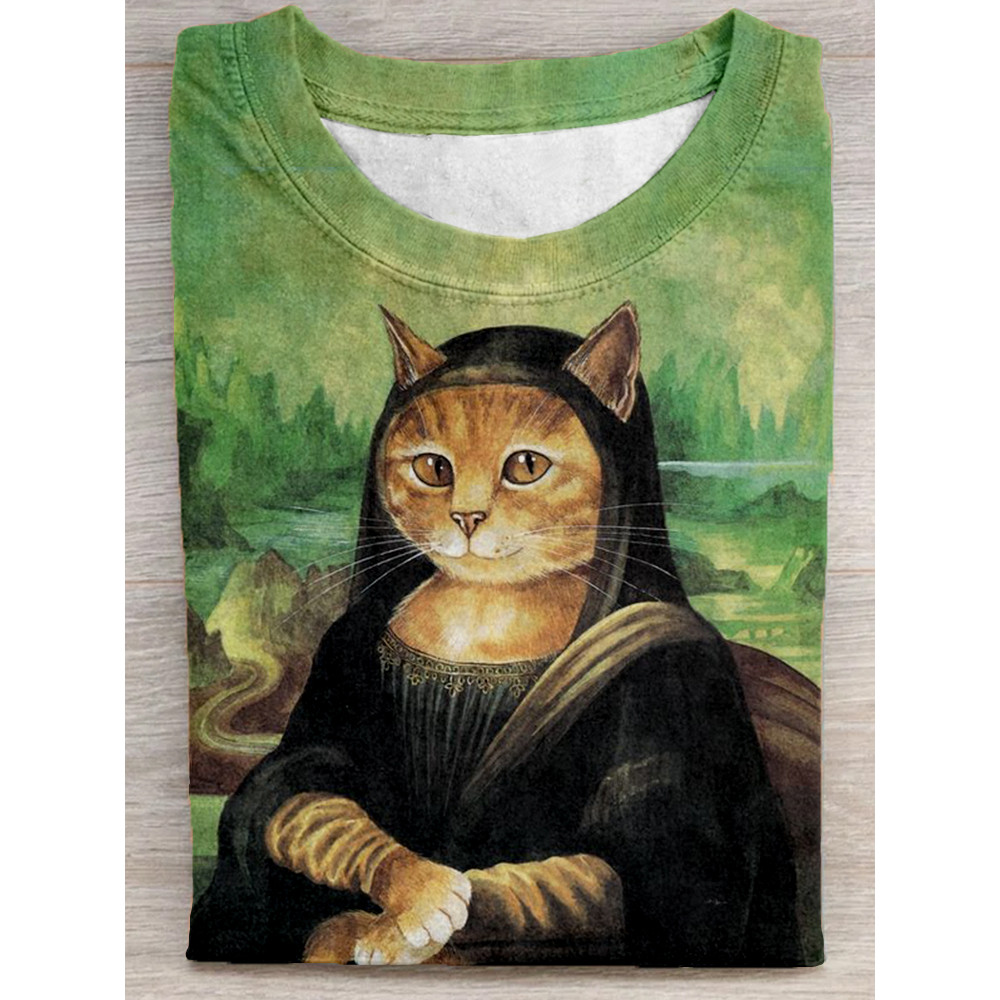 Funny Monalisa Cat Art Comfy T Shirt