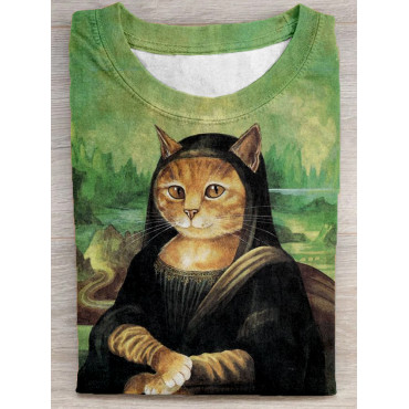 Funny Monalisa Cat Art Comfy T Shirt