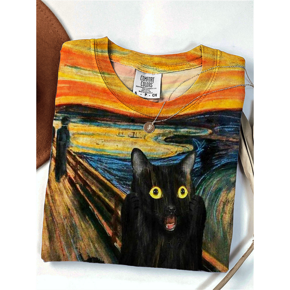 Funny Screaming Black Cat Art Comfy T Shirt