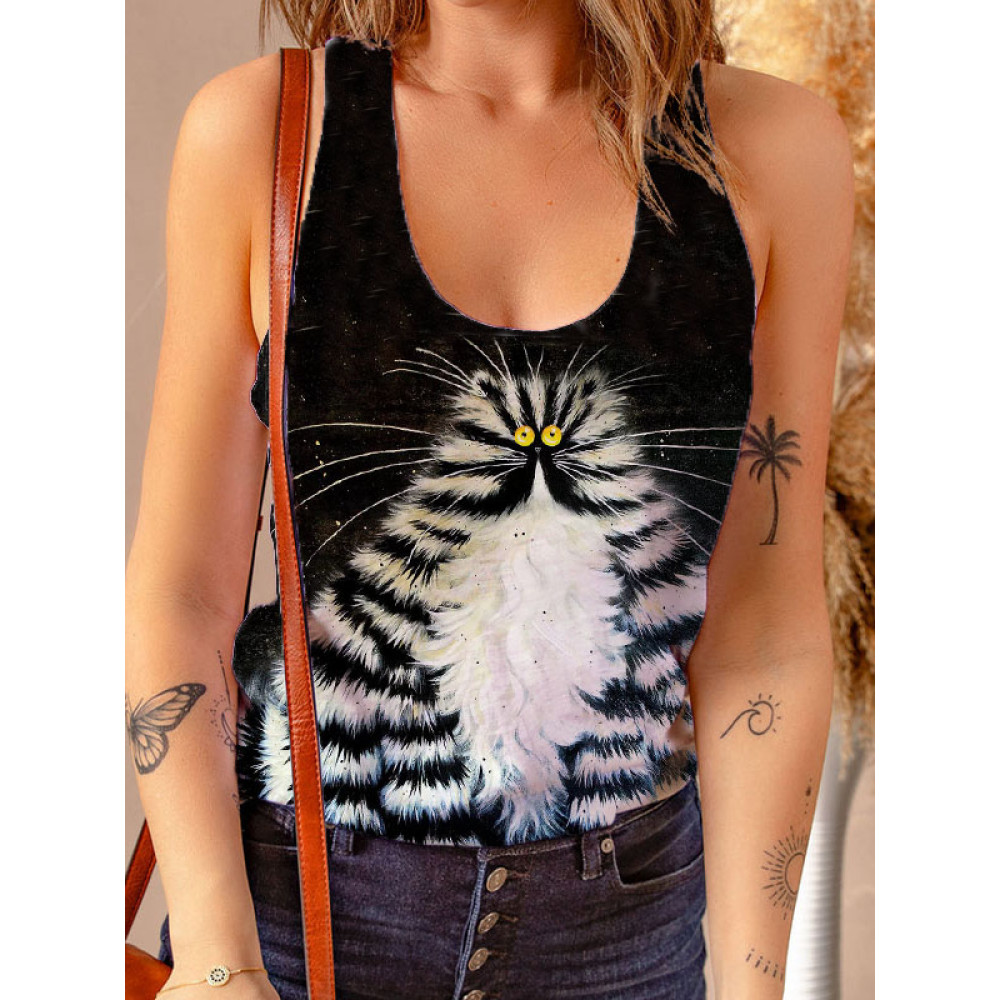 Furry Cat Printed Tank Top