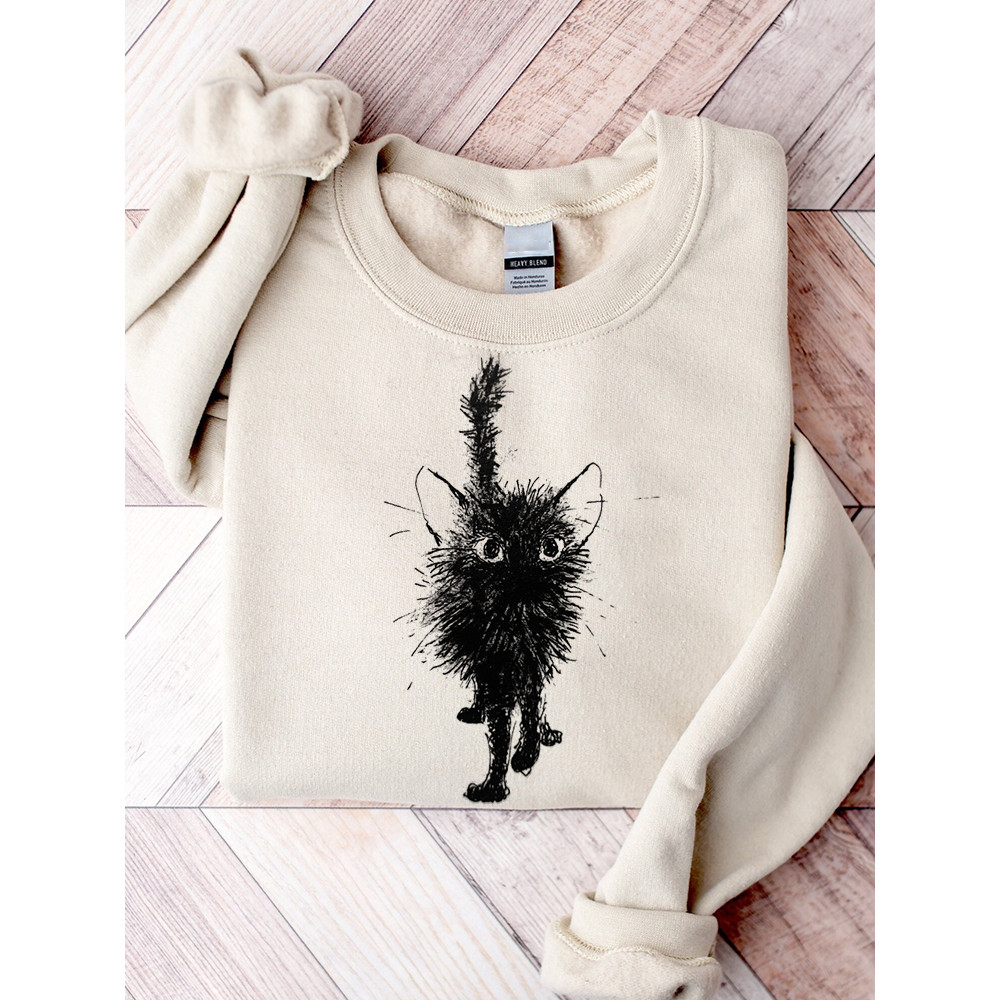 Fuzzy Black Cat Art Comfy Sweatshirt