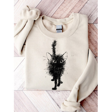 Fuzzy Black Cat Art Comfy Sweatshirt