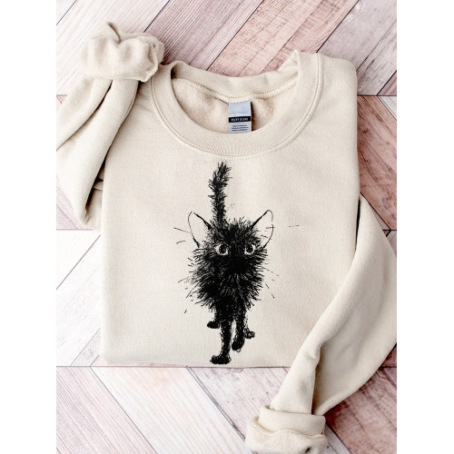 Fuzzy Black Cat Art Comfy Sweatshirt