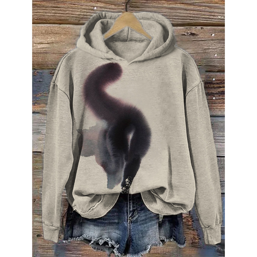 Fuzzy Black Cat Ink Art Cozy Hoodie