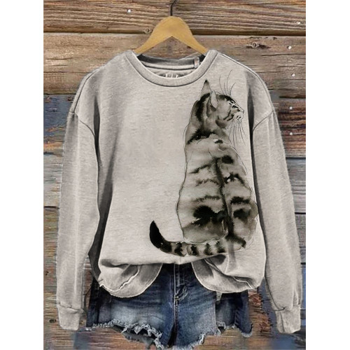 Fuzzy Cat Back View Watercolor Art Sweatshirt