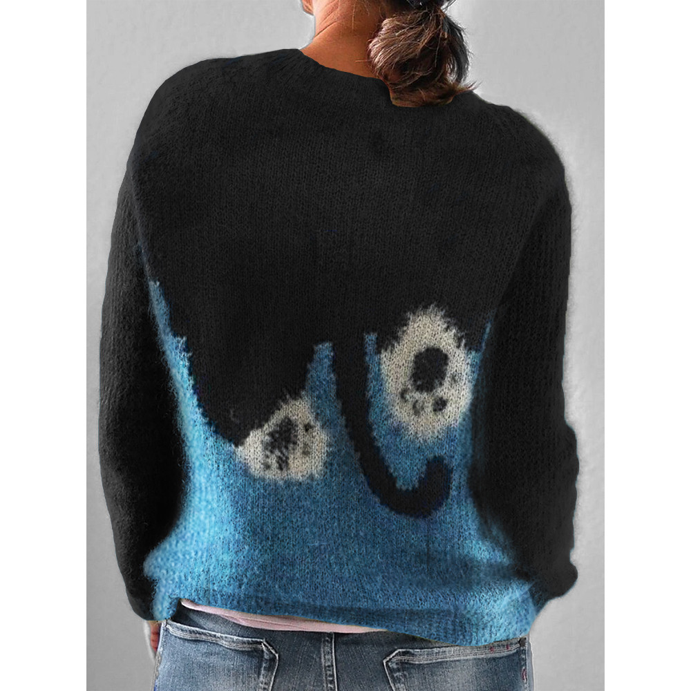 Fuzzy Cat Knit Contrast Color Cozy Sweater