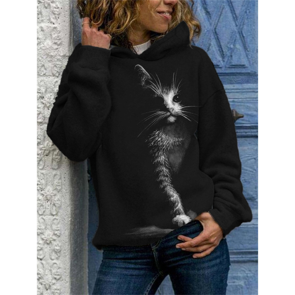 Fuzzy Cat Silhouette Cat Lover Hoodie
