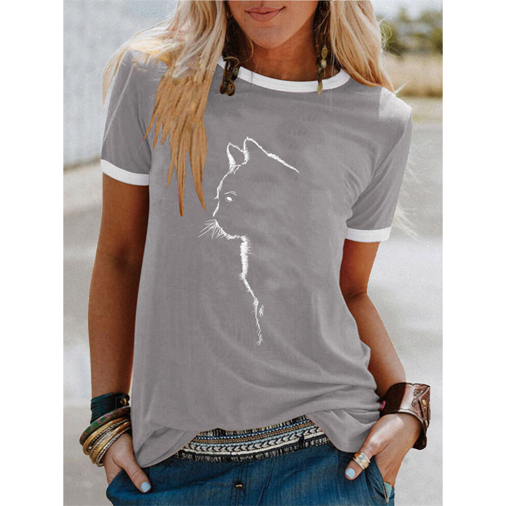 Fuzzy Cat Silhouette Graphic T Shirt
