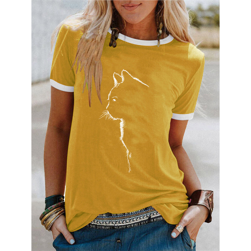 Fuzzy Cat Silhouette Graphic T Shirt