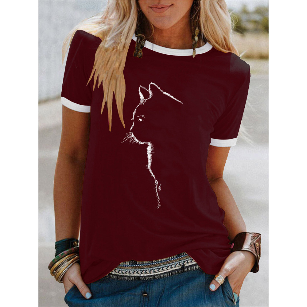 Fuzzy Cat Silhouette Graphic T Shirt