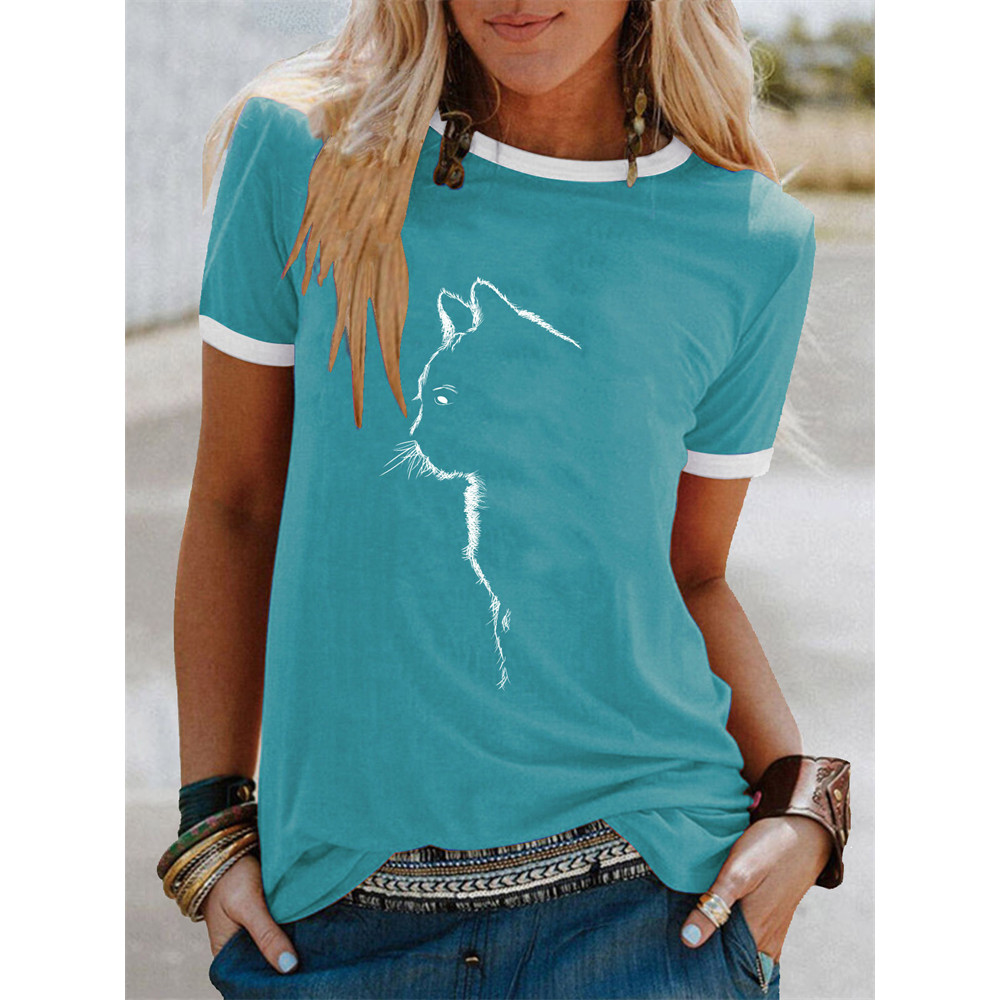 Fuzzy Cat Silhouette Graphic T Shirt