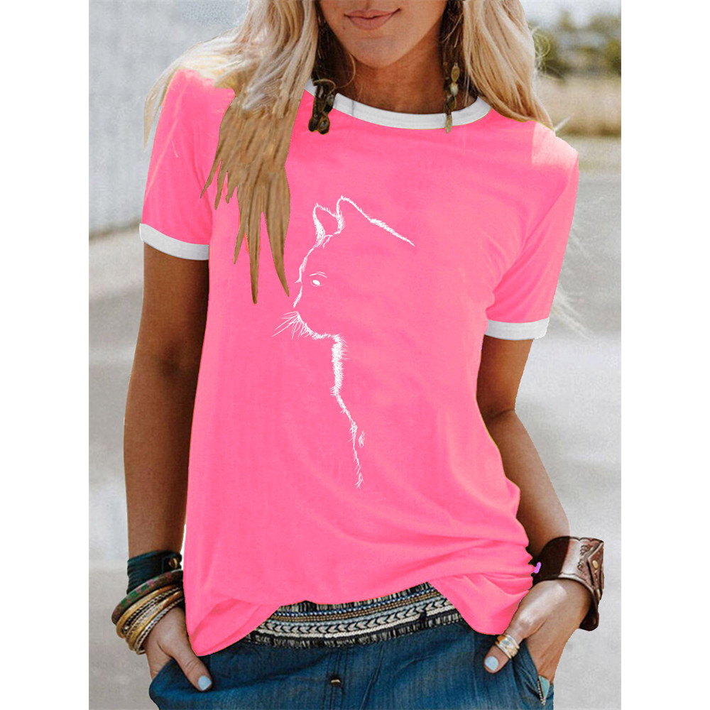 Fuzzy Cat Silhouette Graphic T Shirt