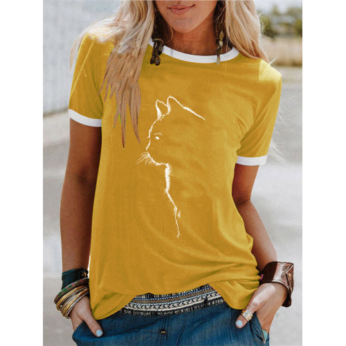 Fuzzy Cat Silhouette Graphic T Shirt