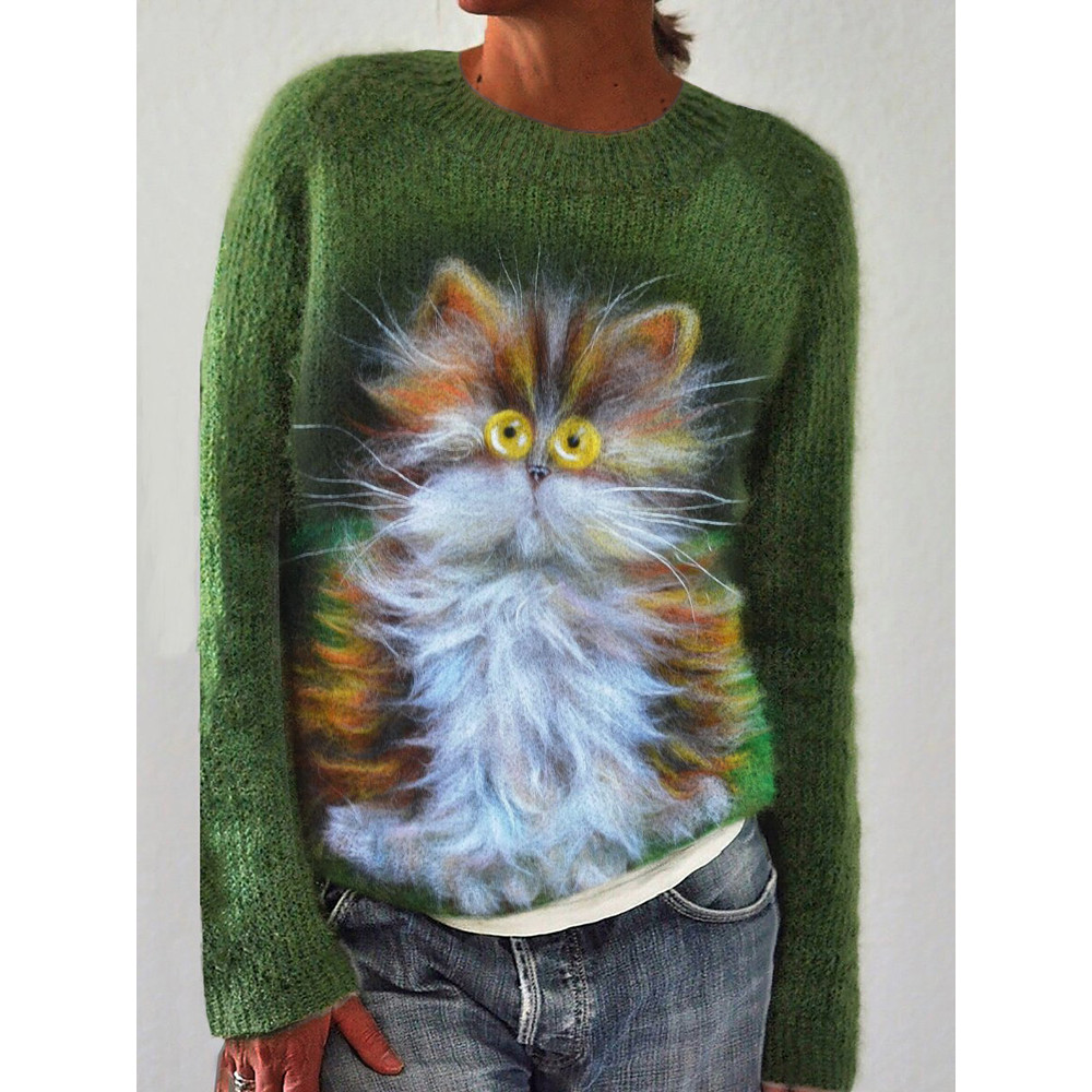 Fuzzy Cat Wool Art Cozy Sweater