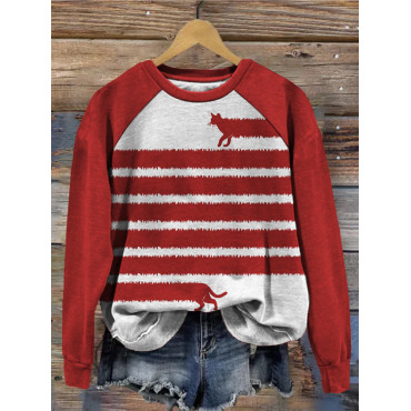Fuzzy Long Cat Contrast Sleeve Comfy Sweatshirt