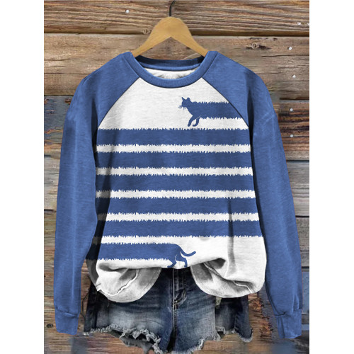 Fuzzy Long Cat Contrast Sleeve Comfy Sweatshirt