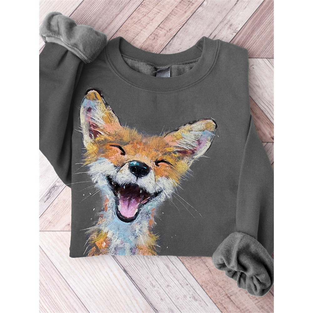 Fuzzy Smiling Fox Painting Comfy Sweatshirt