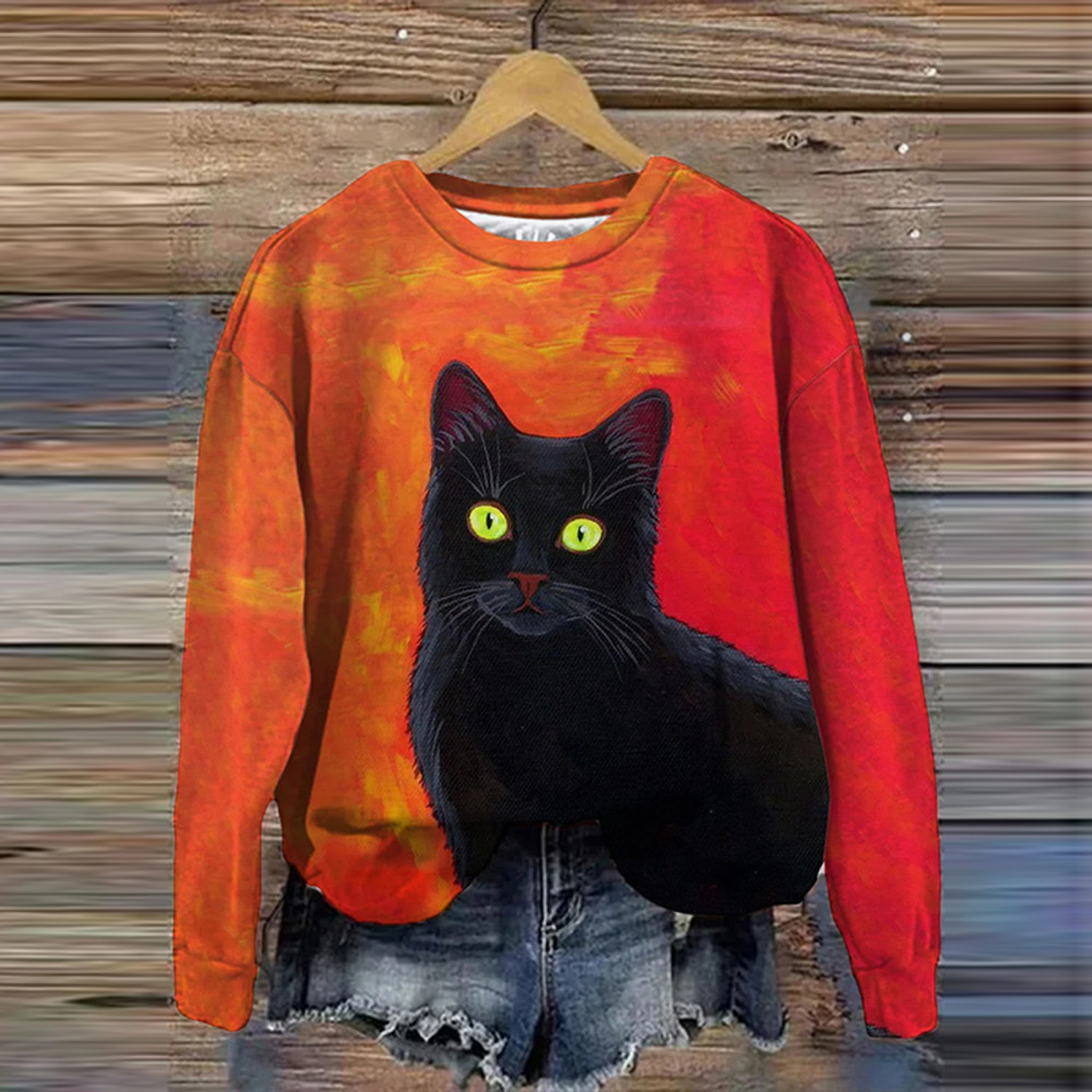 Gaze Black Cat Casual Long Sleeve Sweatshirt