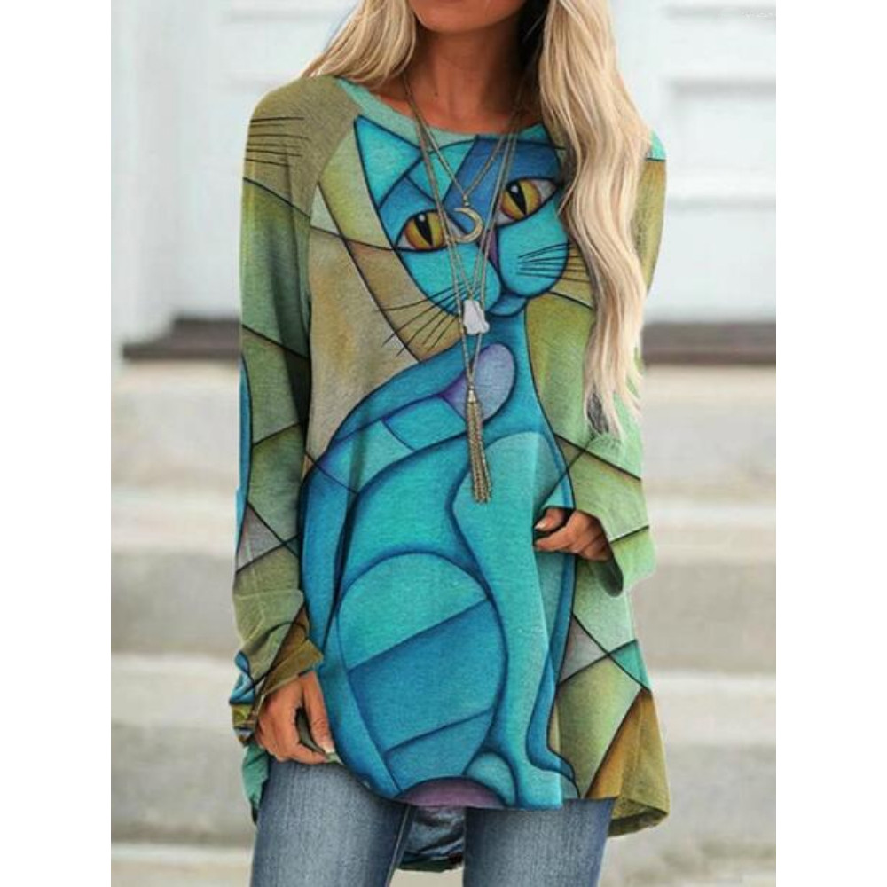 Geometric Cat Art A Line T Shirt