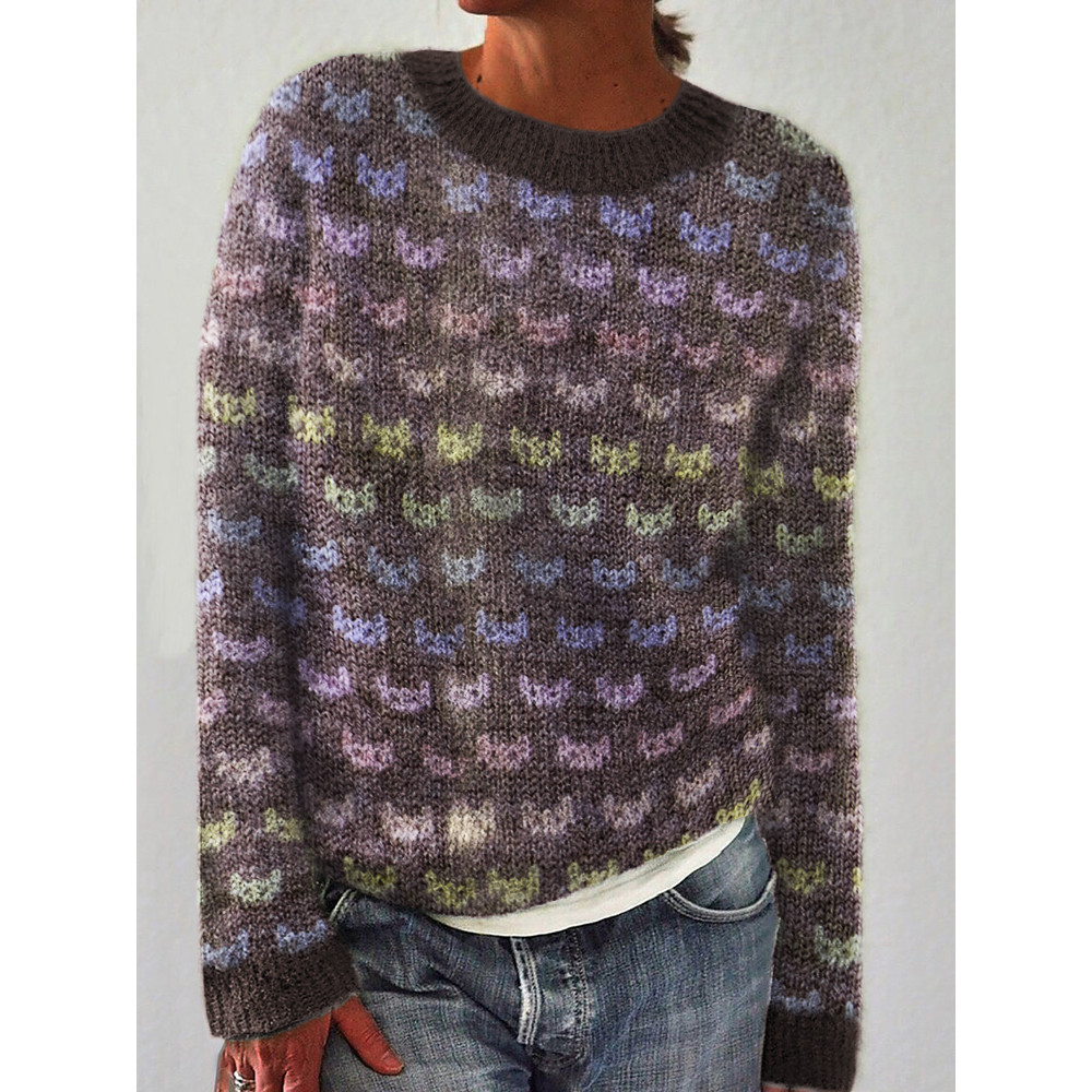 Gradient Polka Cats Cozy Knit Sweater