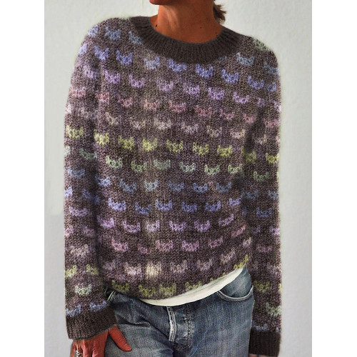 Gradient Polka Cats Cozy Knit Sweater