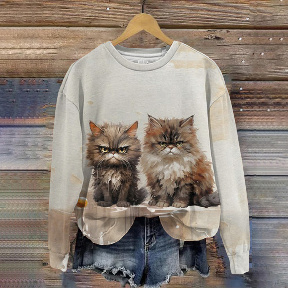 Grumpy Cat Print Crew Neck Sweatshirt