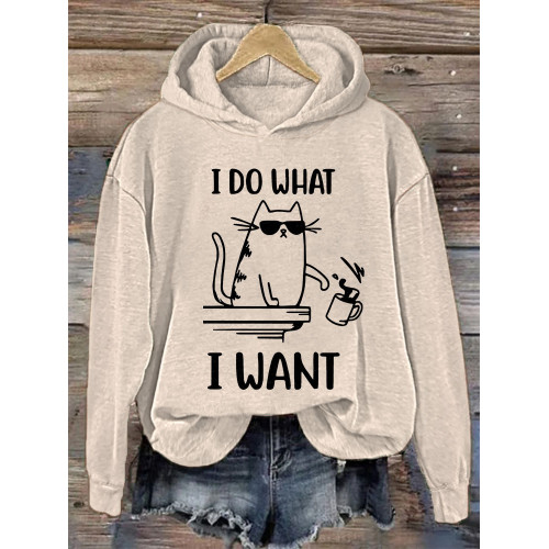 I Do What I Want Funny Cat Print Cotton Cozy Hoodie