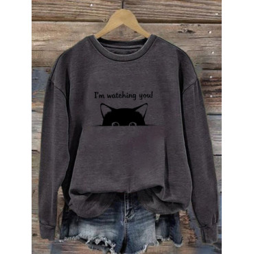 I'm Watching You! Black Cat Print Sweatshirt