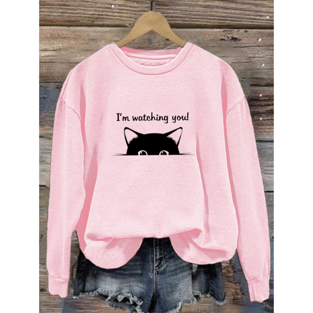 I'm Watching You! Black Cat Print Sweatshirt