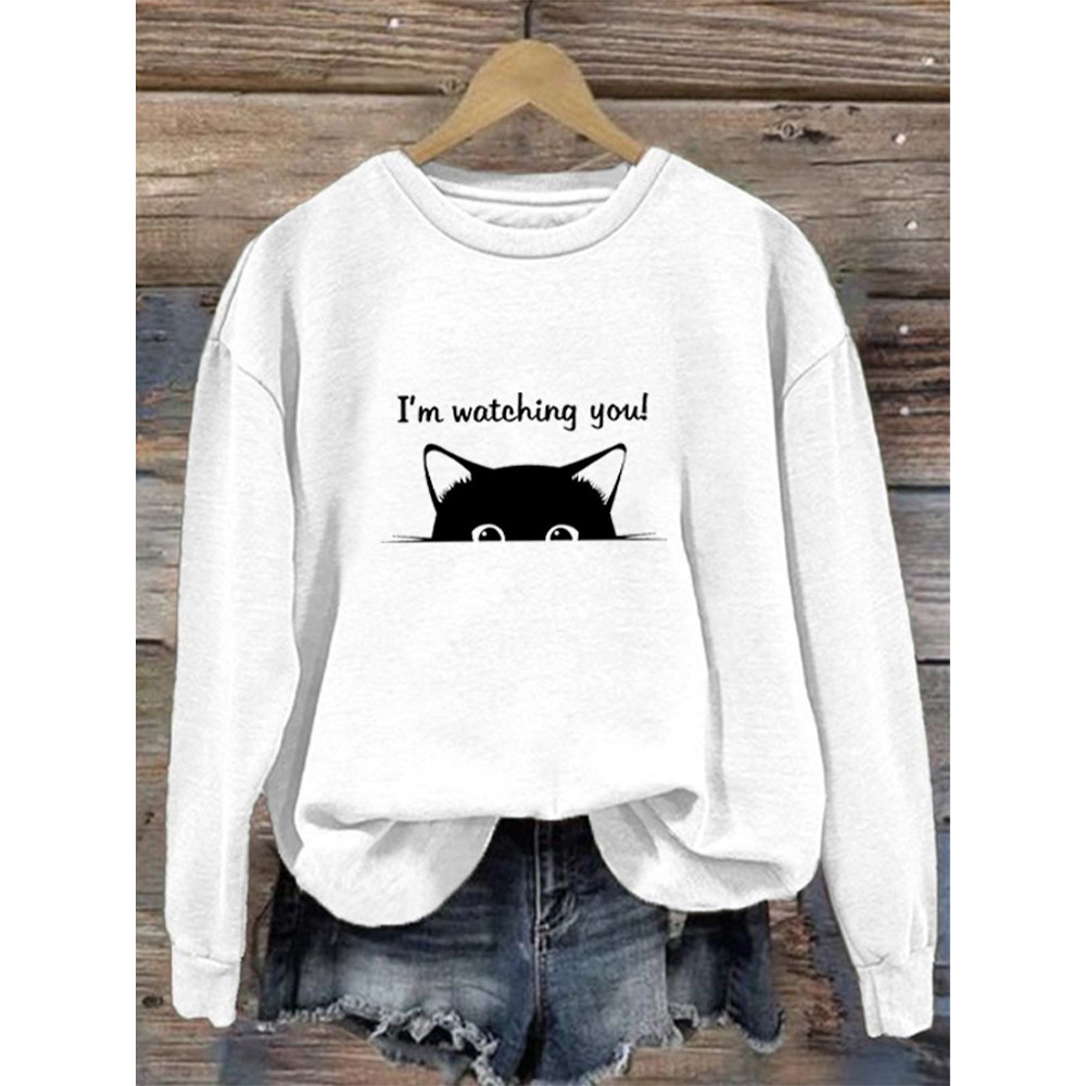 I'm Watching You! Black Cat Print Sweatshirt