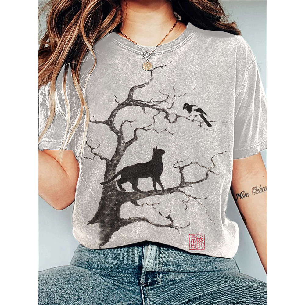 Ink Painting Cat Vintage Art Painting Print T-Shirt