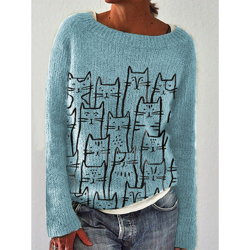 Ink Painting Cats Print Casual Fashion Sweater