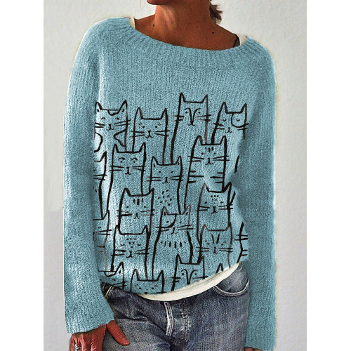Ink Painting Cats Print Casual Fashion Sweater