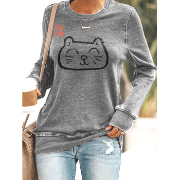 Japanese Art Cat Print Slim Casual Sweatshirt