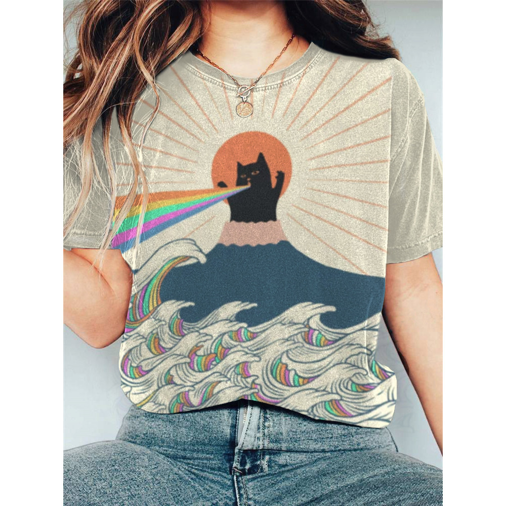 Japanese Art Cat Print T-shirt