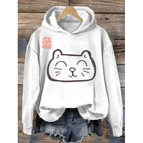Japanese Art Cat Print Vintage Hoodie