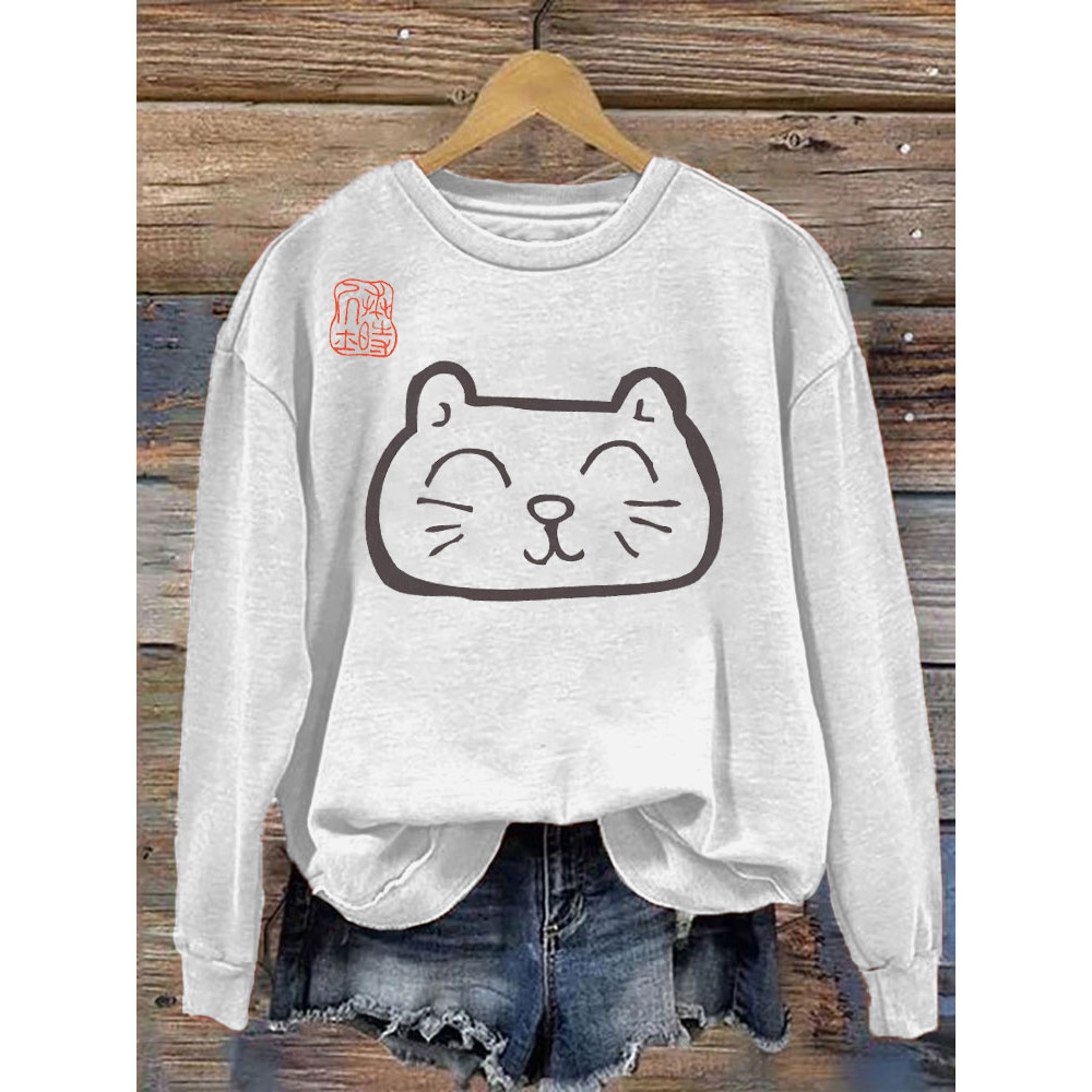 Japanese Art Cat Print Vintage Sweatshirt