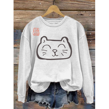 Japanese Art Cat Print Vintage Sweatshirt