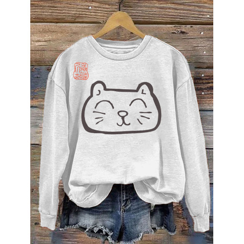 Japanese Art Cat Print Vintage Sweatshirt